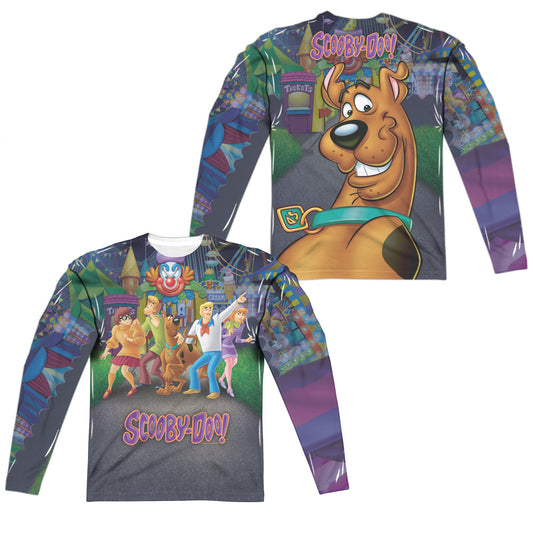 Scooby Doo - Amusement Park (Front/back Print) - Long Sleeve Adult Poly Crew  - White T-shirt