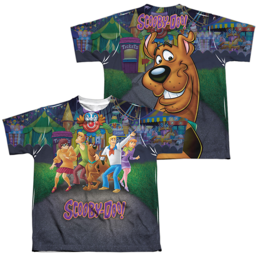 Scooby Doo - Amusement Park (Front/back Print) - Short Sleeve Youth Poly Crew - White T-shirt