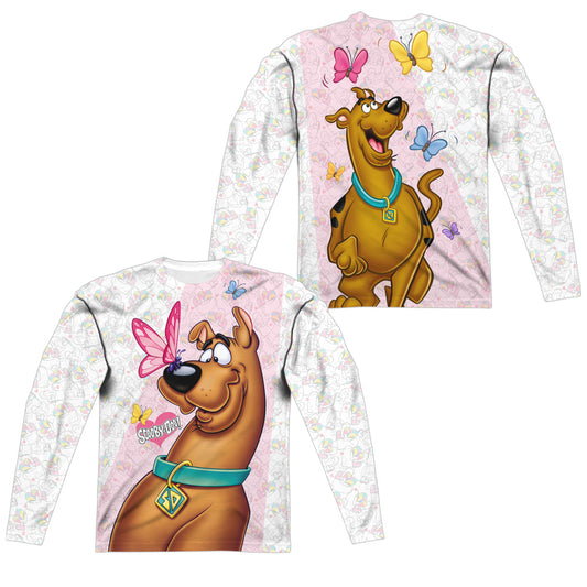 Scooby Doo - Butterfly (Front/back Print) - Long Sleeve Adult Poly Crew  - White T-shirt