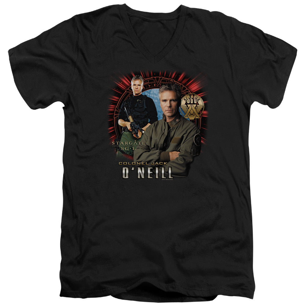 Sg1 - Jack Oneill - Short Sleeve Adult V-neck - Black T-shirt