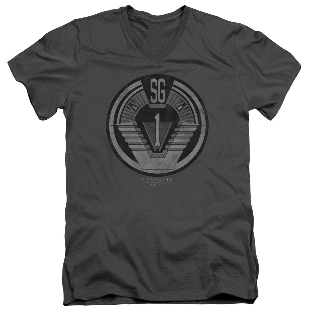 Sg1 - Team Badge - Short Sleeve Adult V-neck - Charcoal T-shirt