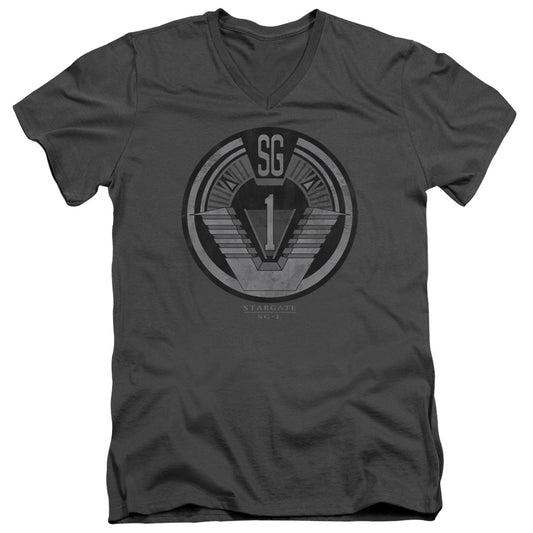 Sg1 - Team Badge - Short Sleeve Adult V-neck - Charcoal T-shirt