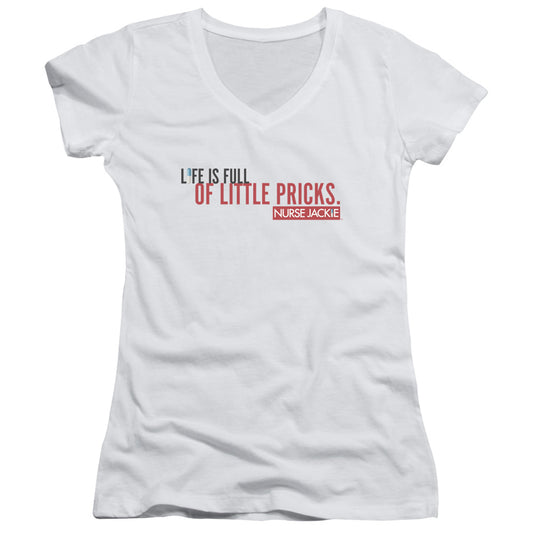Nurse Jackie - Life Is Full - Junior V-neck - White