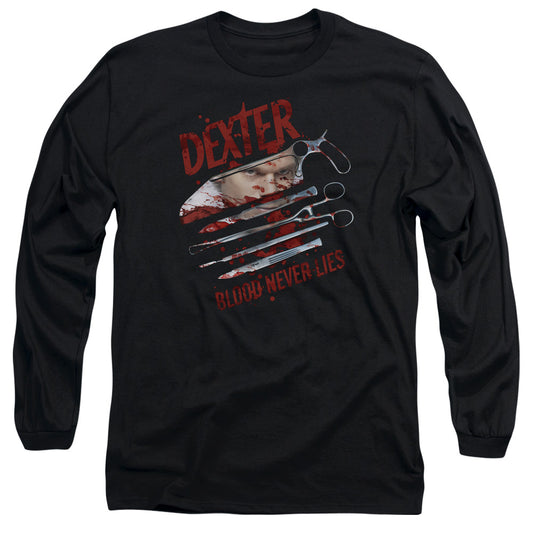 Dexter - Blood Never Lies - Long Sleeve Adult 18/1 - Black T-shirt