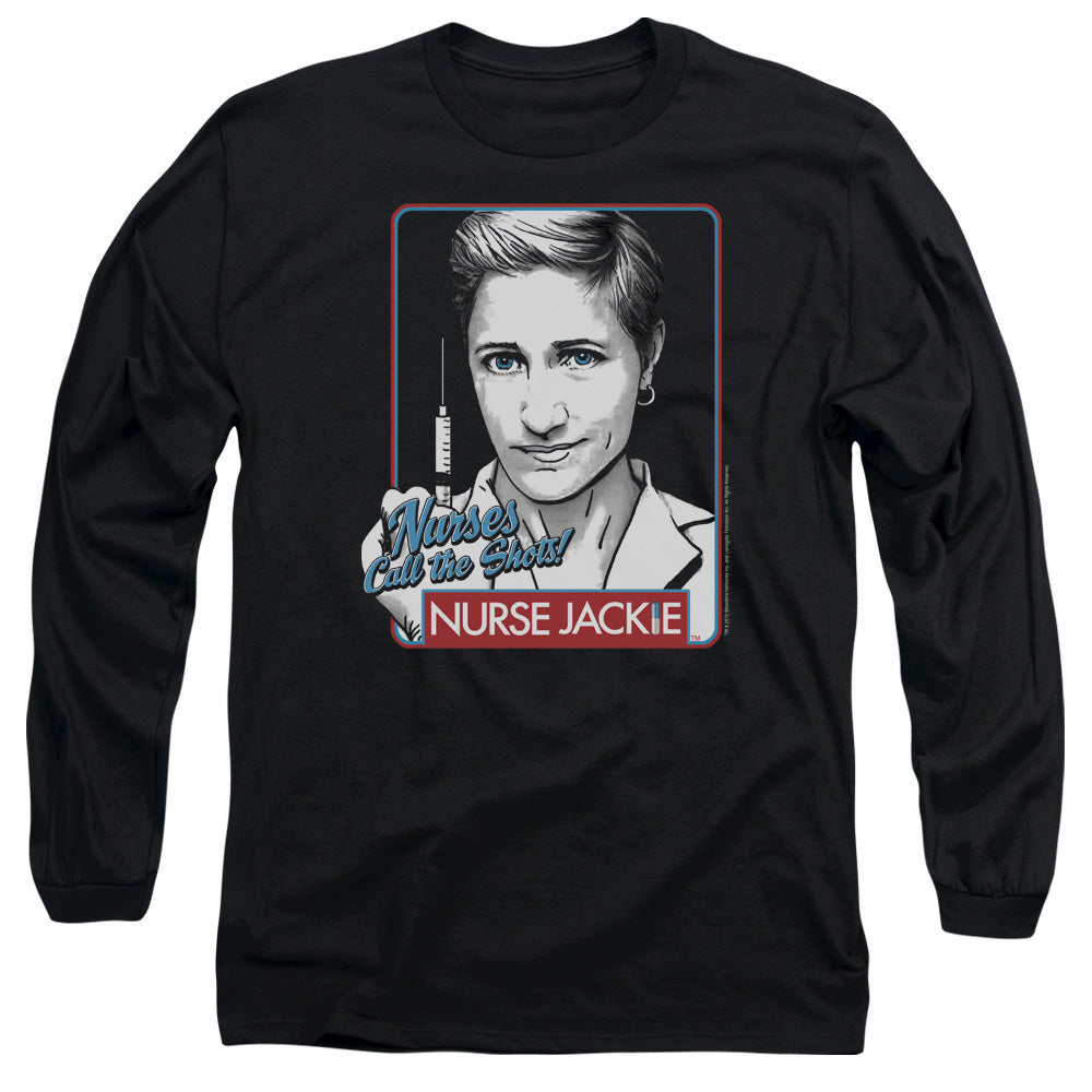 Nurse Jackie - Nurses Call The Shots - Long Sleeve Adult 18/1 - Black T-shirt