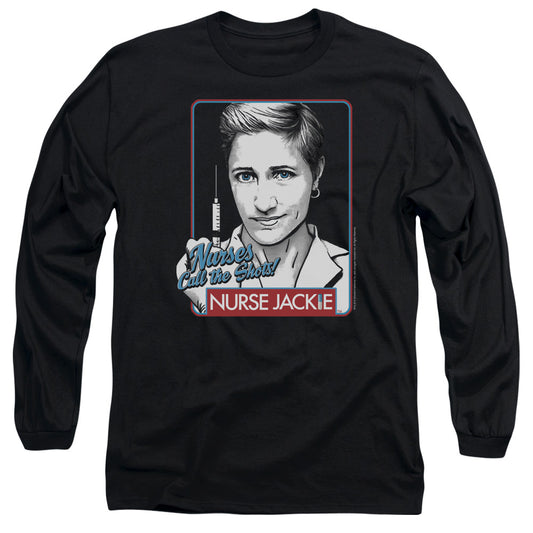 Nurse Jackie - Nurses Call The Shots - Long Sleeve Adult 18/1 - Black T-shirt