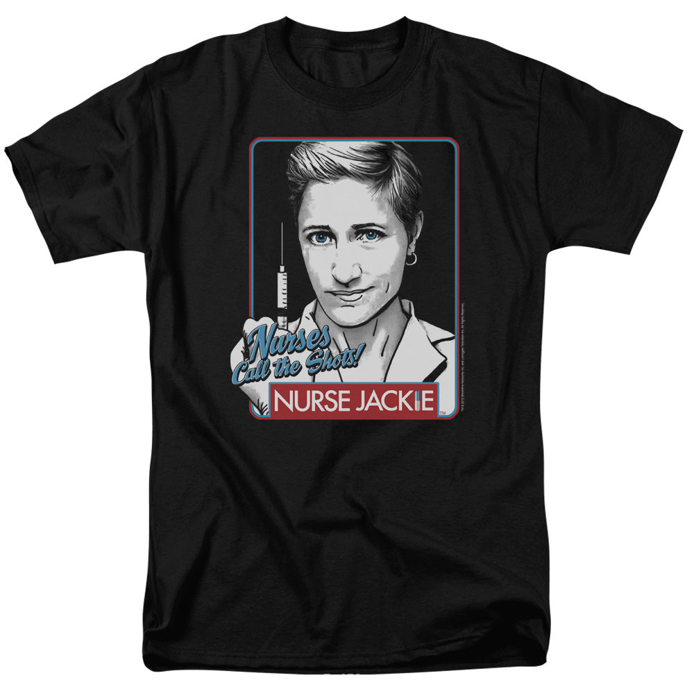 Nurse Jackie - Nurses Call The Shots - Short Sleeve Adult 18/1 - Black T-shirt
