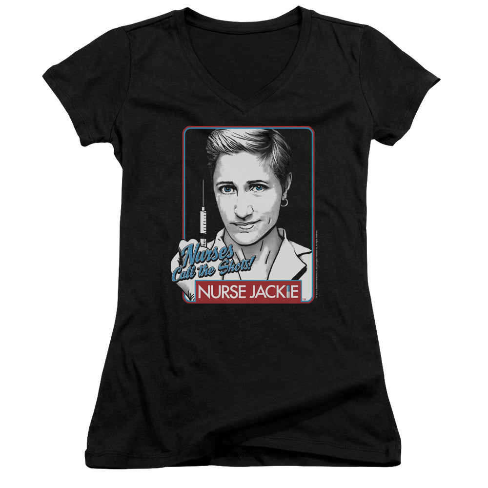 Nurse Jackie - Nurses Call The Shots - Junior V-neck - Black