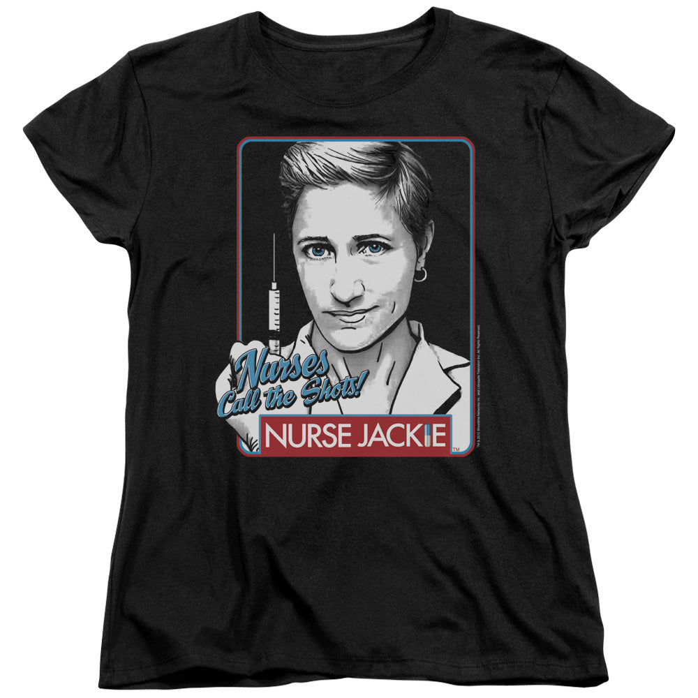 Nurse Jackie - Nurses Call The Shots - Short Sleeve Womens Tee - Black T-shirt