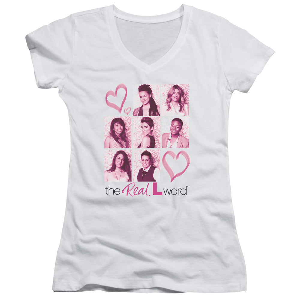 Real L Word - Hearts - Junior V-neck - White
