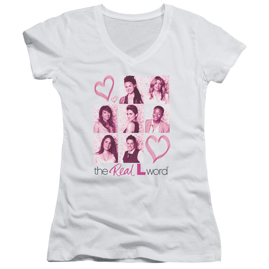 Real L Word - Hearts - Junior V-neck - White
