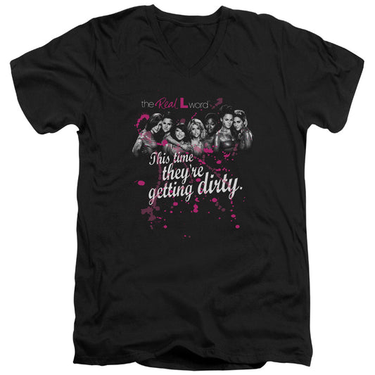 The Real L Word - Dirty - Short Sleeve Adult V-neck - Black T-shirt