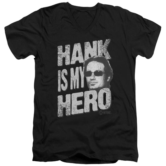 Californication - Hank Is My Hero - Short Sleeve Adult V-neck - Black T-shirt