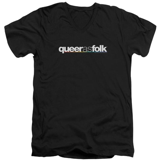 Queer As Folk - Logo - Short Sleeve Adult V-neck - Black T-shirt