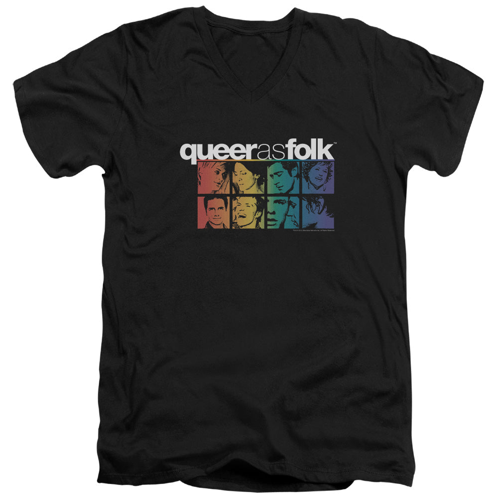 Queer As Folk - Cast - Short Sleeve Adult V-neck - Black T-shirt