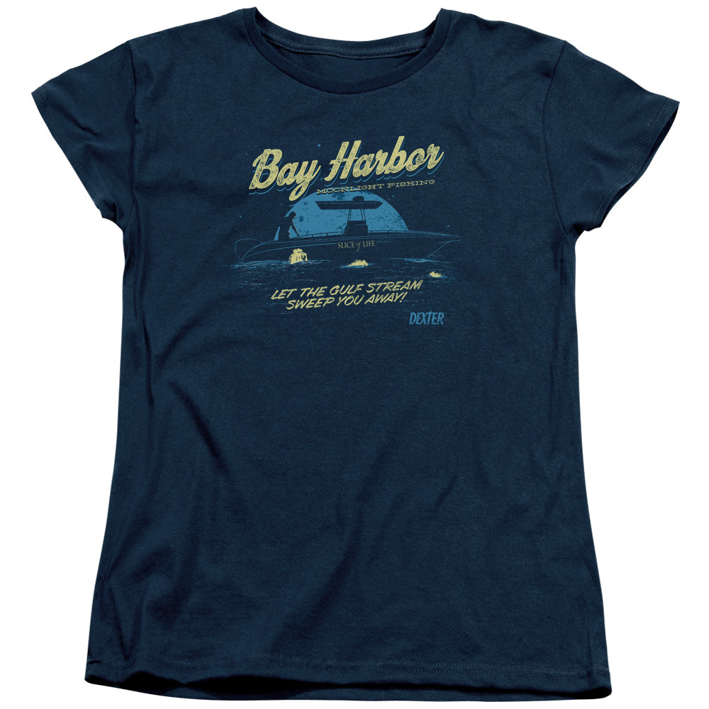 Dexter - Moonlight Fishing - Short Sleeve Womens Tee - Navy T-shirt