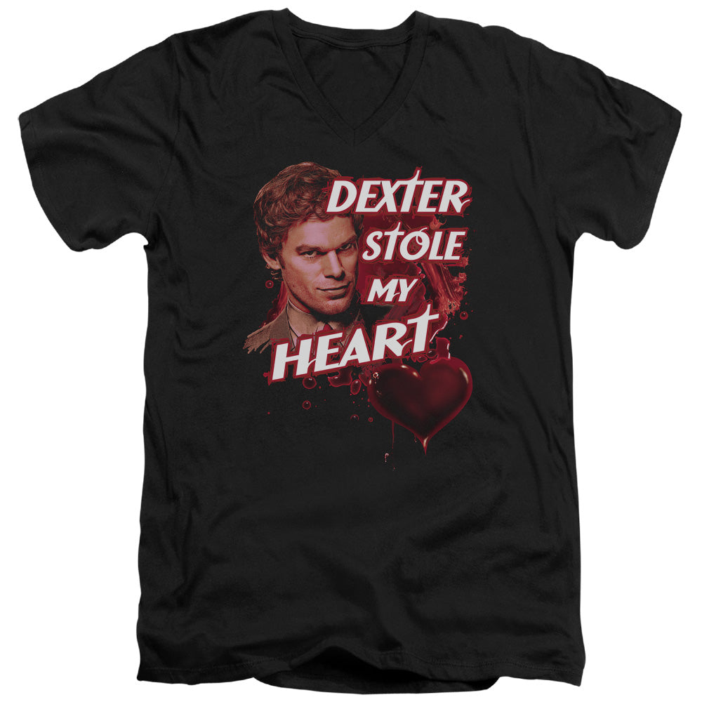 Dexter - Bloody Heart - Short Sleeve Adult V-neck 30/1 - Black T-shirt
