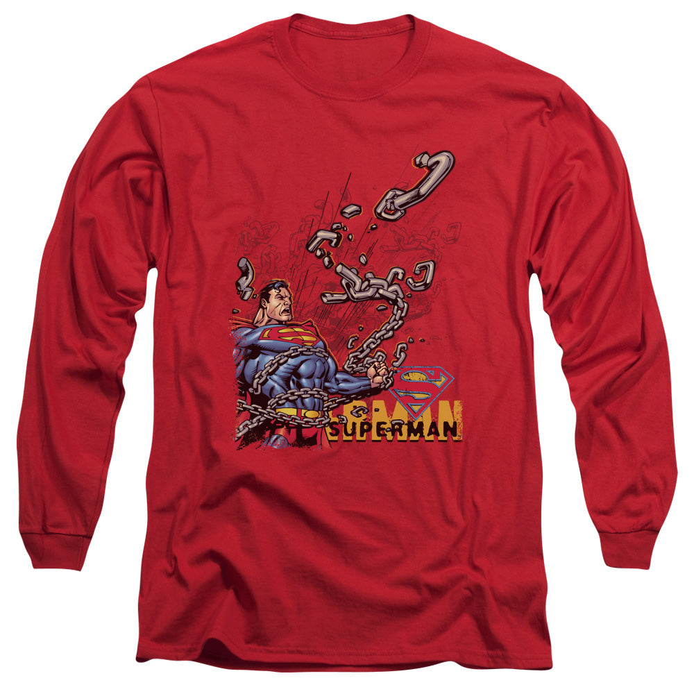 Superman - Breaking Chains - Long Sleeve Adult 18/1 - Red T-shirt