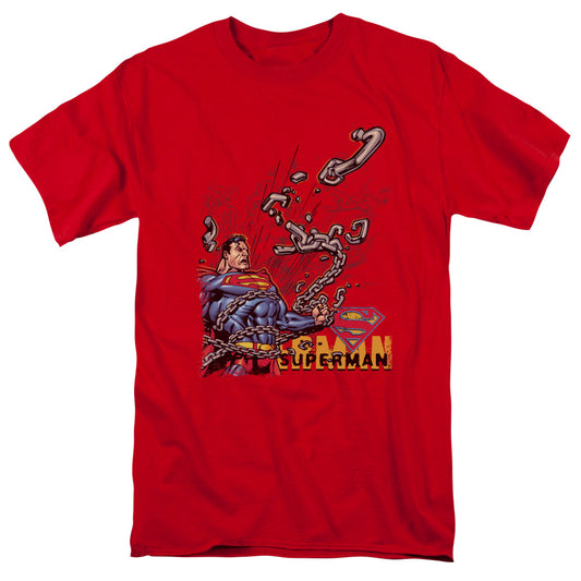 Superman - Breaking Chains - Short Sleeve Adult 18/1 - Red T-shirt