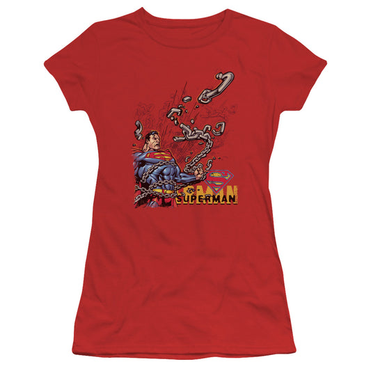 Superman - Breaking Chains - Short Sleeve Junior Sheer - Red T-shirt