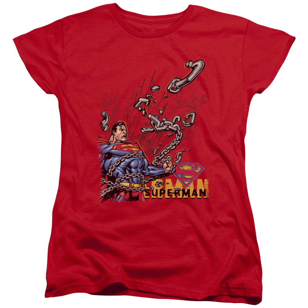 Superman - Breaking Chains - Short Sleeve Womens Tee - Red T-shirt