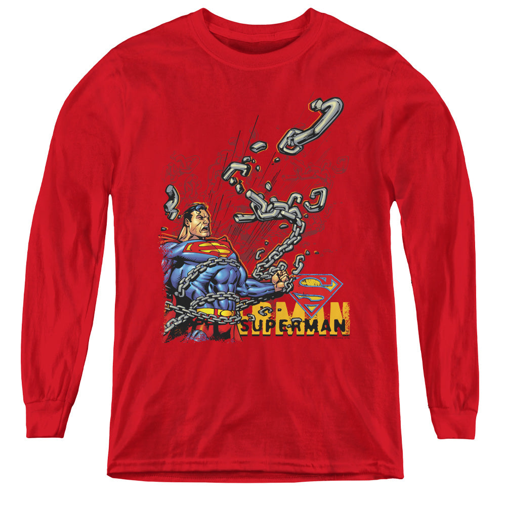 Superman - Breaking Chains - Youth Long Sleeve Tee - Red
