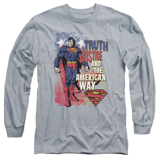 Superman - Truth Justice - Long Sleeve Adult 18/1 - Athletic Heather T-shirt