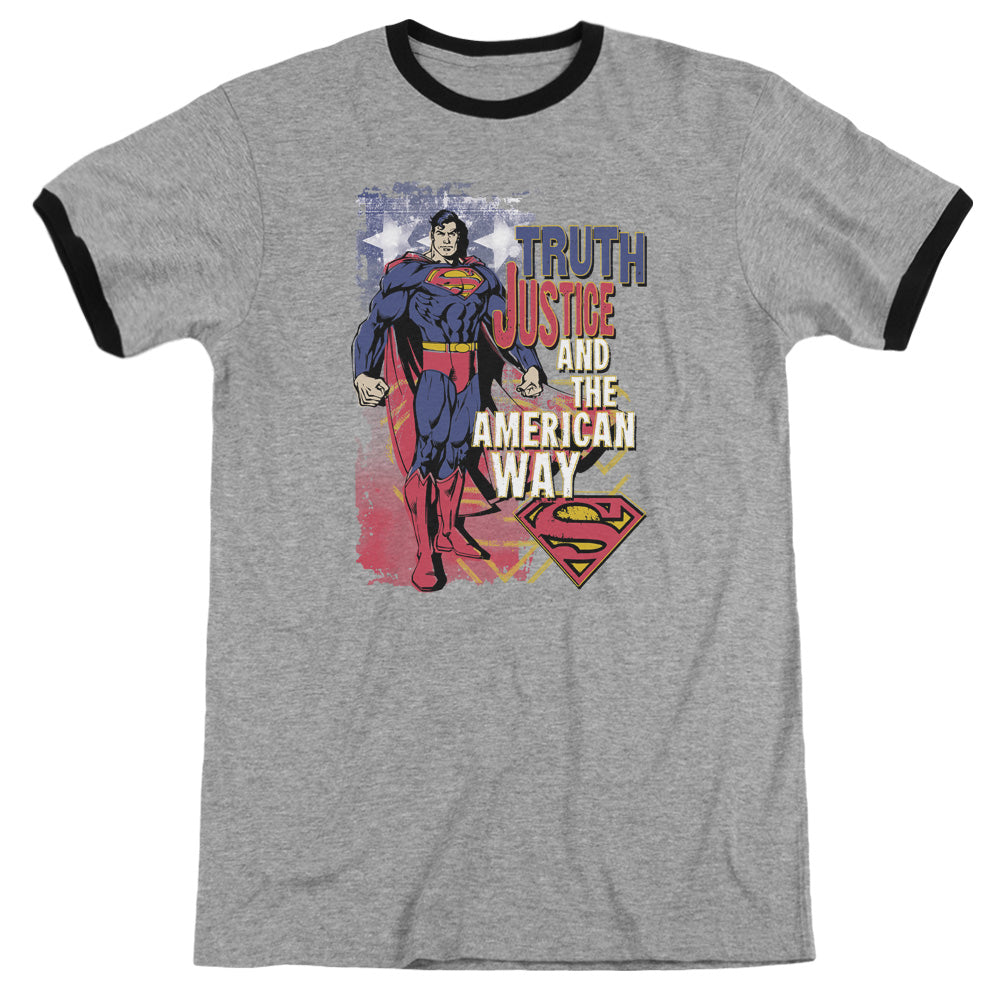 Superman - Truth Justice - Adult Ringer - Heather/black