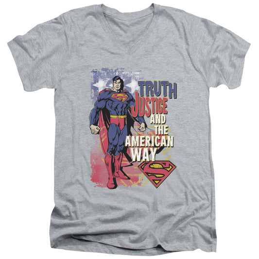 Superman - Truth Justice - Short Sleeve Adult V-neck 30/1 - Athletic Heather T-shirt