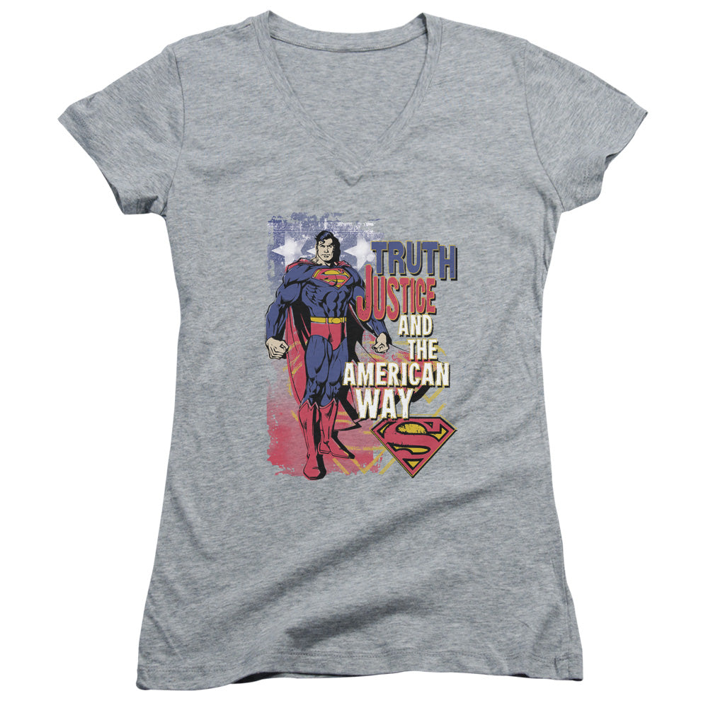 Superman - Truth Justice-junior V-neck - Athletic Heather