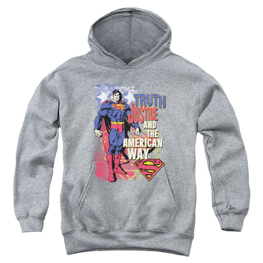 Superman Truth Justice-youth Pull-over Hoodie - Heather