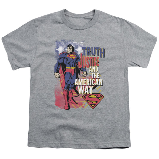 Superman - Truth Justice - Short Sleeve Youth 18/1 - Athletic Heather T-shirt