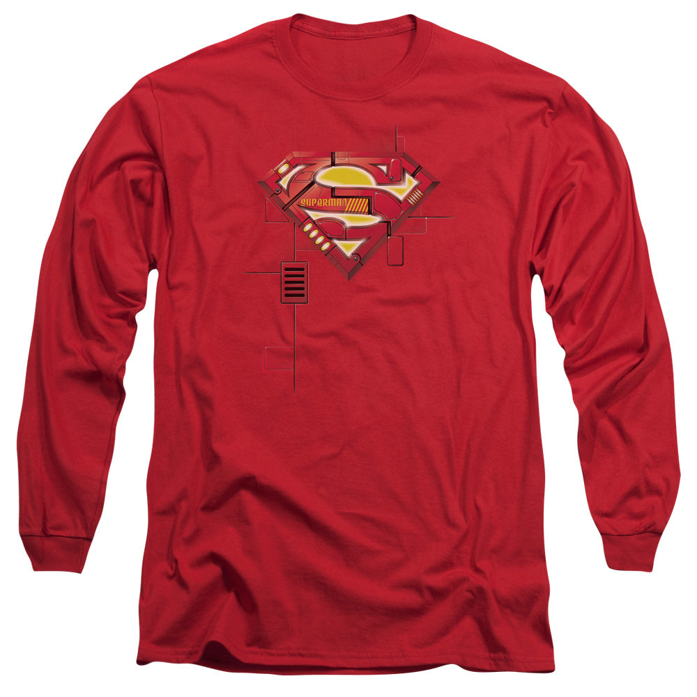 Superman - Super Mech Shield - Long Sleeve Adult 18/1 - Red T-shirt