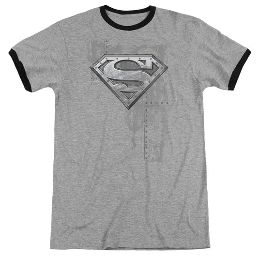 Superman - Riveted Metal - Adult Ringer - Heather/black
