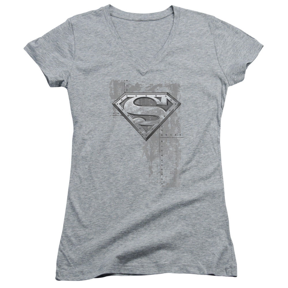 Superman - Riveted Metal - Junior V-neck - Athletic Heather