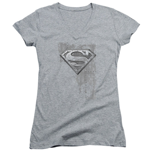Superman - Riveted Metal - Junior V-neck - Athletic Heather