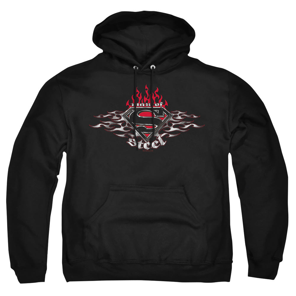 Superman - Steel Flames Shield - Adult Pull-over Hoodie - Black