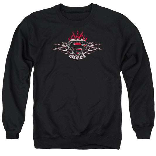Superman - Steel Flames Shield - Adult Crewneck Sweatshirt - Black