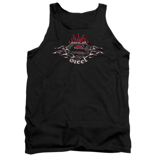 Superman - Steel Flames Shield - Adult Tank - Black