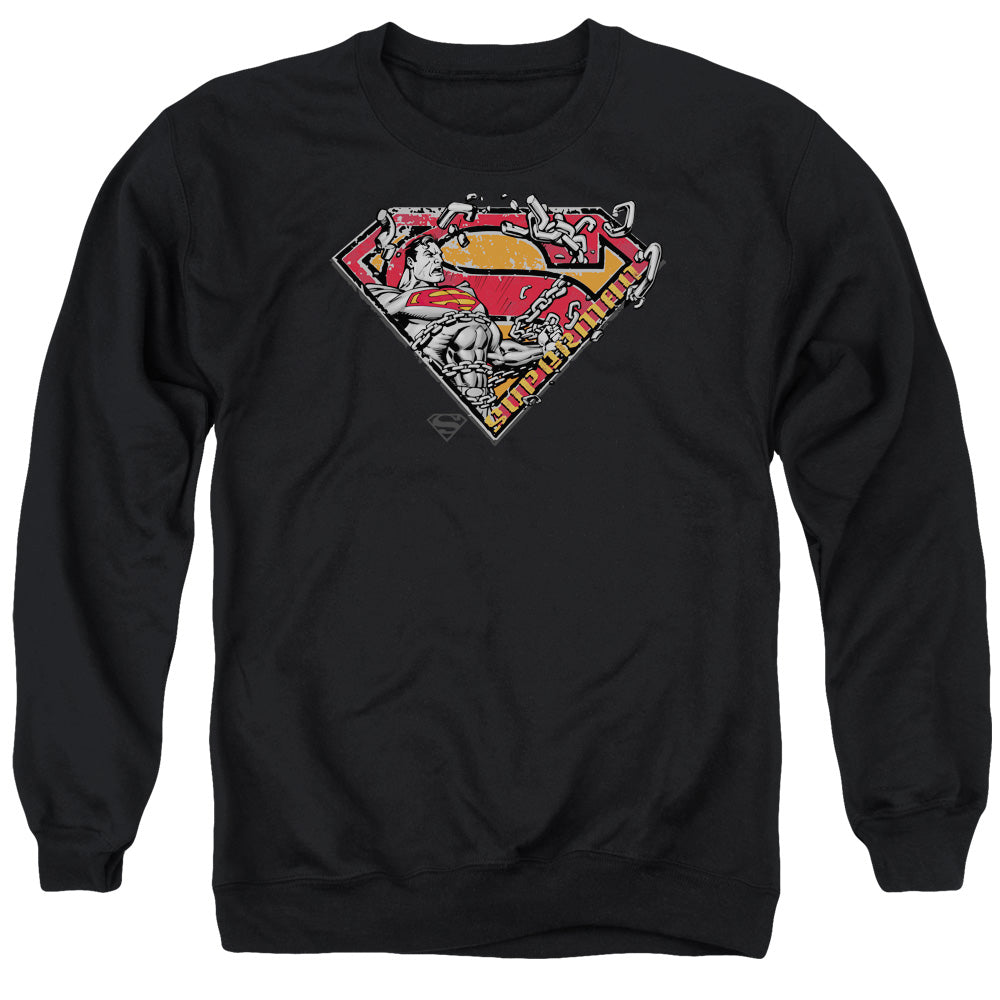 Superman - Breaking Chain Logo - Adult Crewneck Sweatshirt - Black