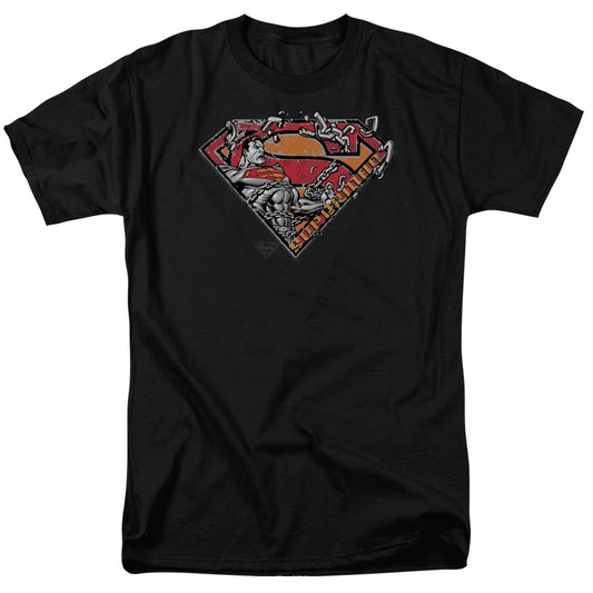Superman - Breaking Chain Logo - Short Sleeve Adult 18/1 - Black T-shirt