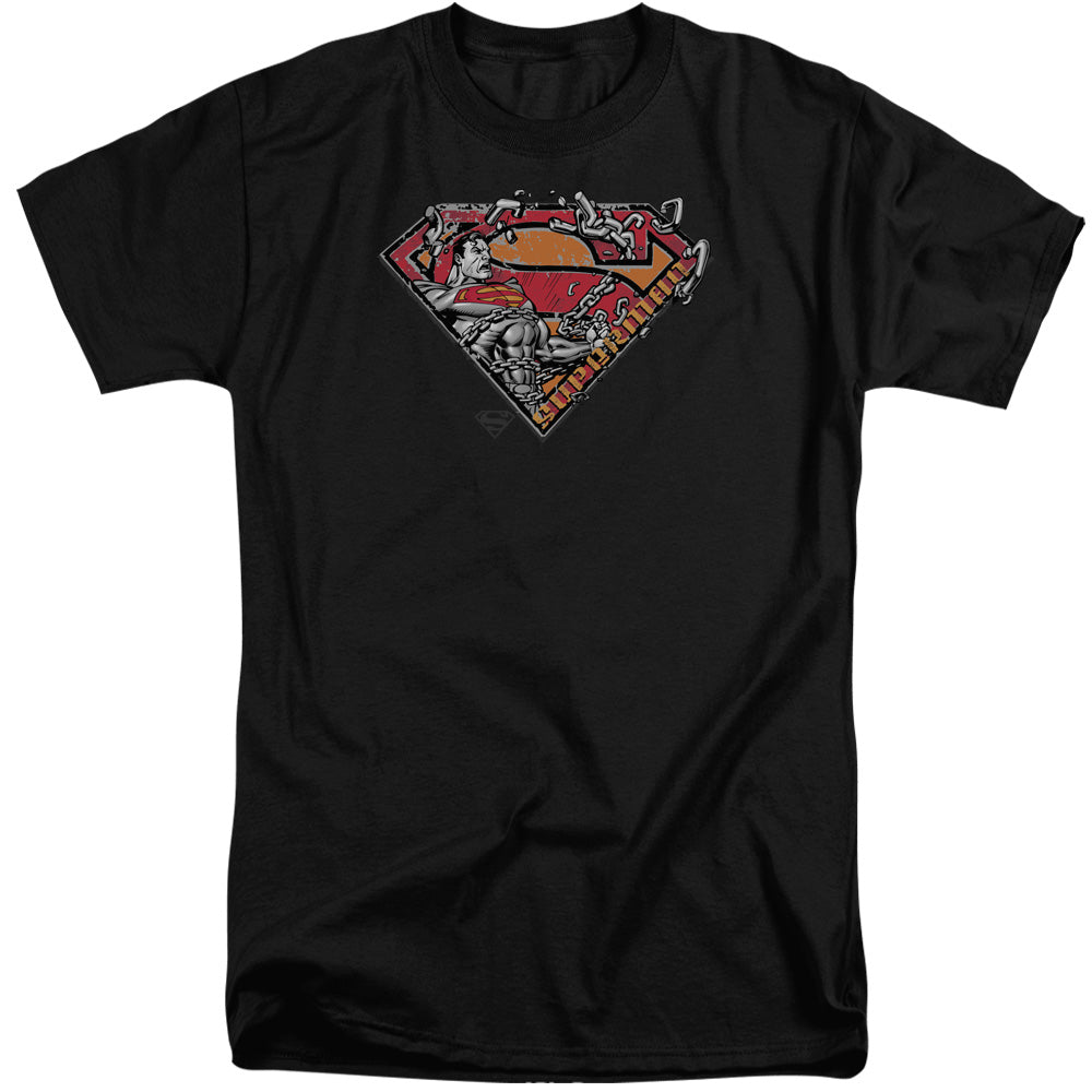 Superman - Breaking Chain Logo - Short Sleeve Adult Tall - Black T-shirt