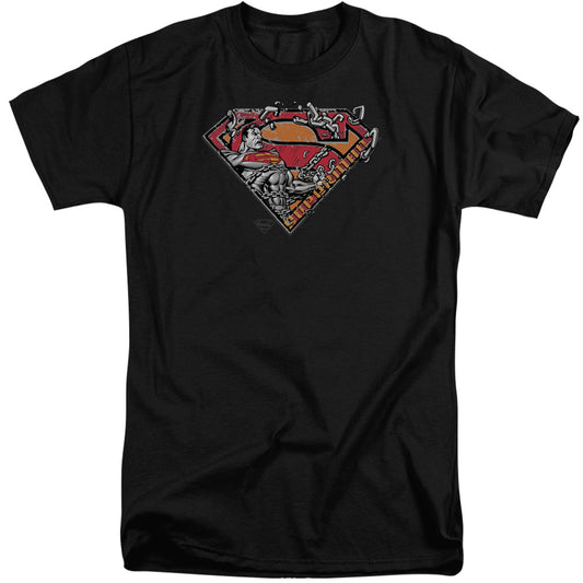 Superman - Breaking Chain Logo - Short Sleeve Adult Tall - Black T-shirt
