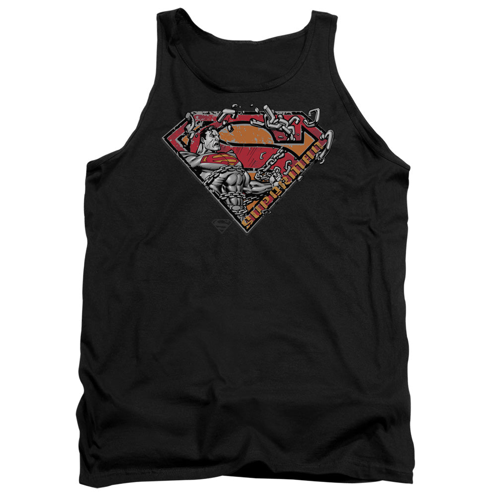 Superman - Breaking Chain Logo - Adult Tank - Black