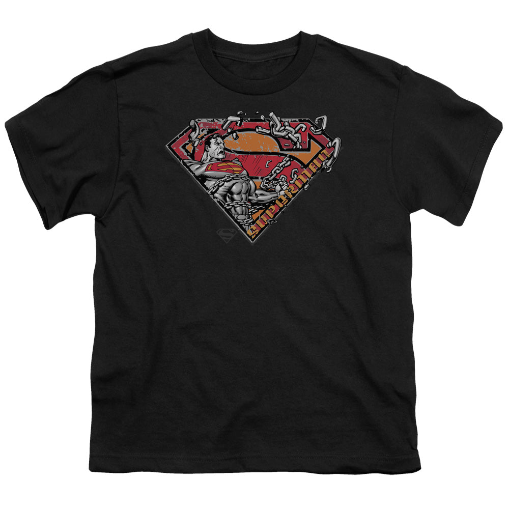 Superman - Breaking Chain Logo - Short Sleeve Youth 18/1 - Black T-shirt