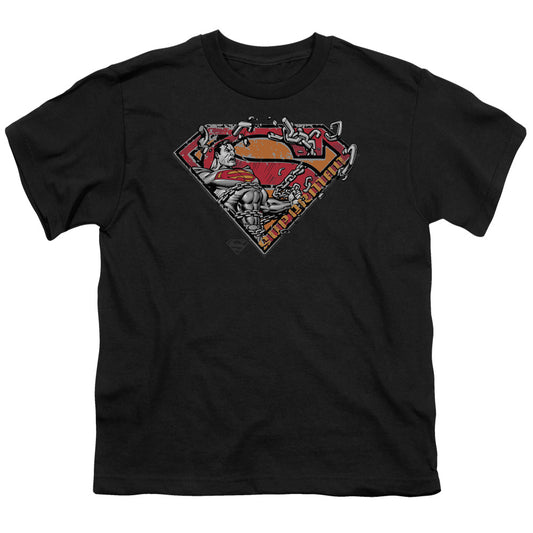 Superman - Breaking Chain Logo - Short Sleeve Youth 18/1 - Black T-shirt