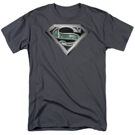 Superman - Circuitry Logo - Short Sleeve Adult 18/1 - Charcoal T-shirt