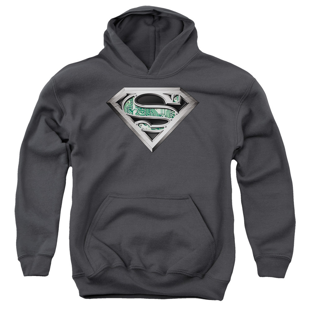 Superman - Circuitry Logo - Youth Pull-over Hoodie - Charcoal
