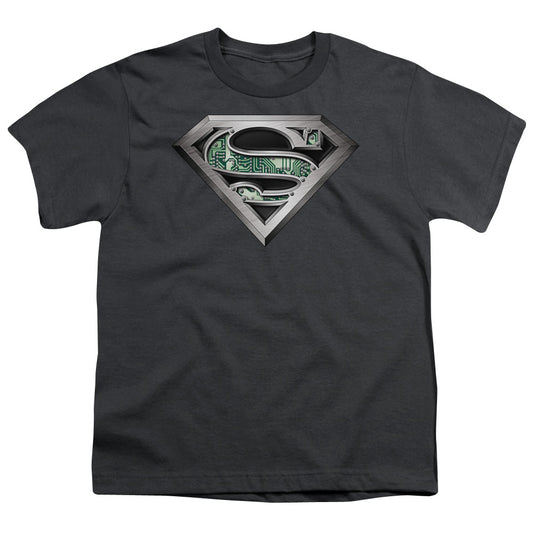 Superman - Circuitry Logo - Short Sleeve Youth 18/1 - Charcoal T-shirt