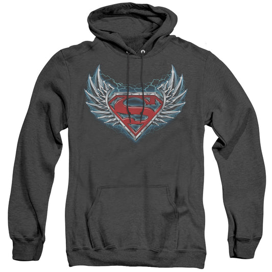 Superman - Steel Wings Logo - Adult Heather Hoodie - Black